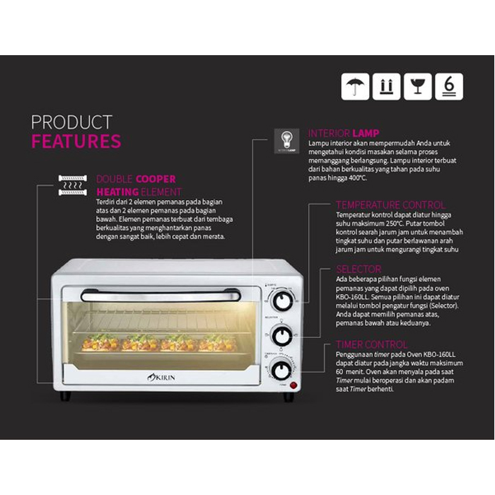 Kirin KBO-160LL Oven Listrik Low Watt With Lamp
